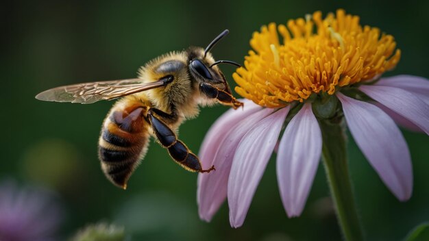 Illustrez la mutualité entre une abeille et une fleur en fleur.