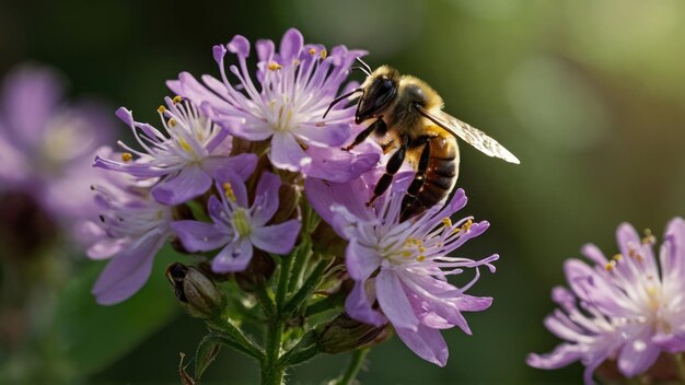 Illustrez la mutualité entre une abeille et une fleur en fleur.