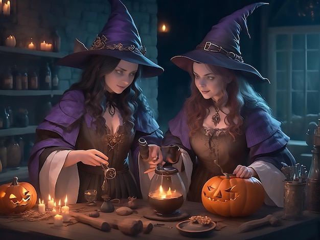 Ils préparent une potion pour leur rituel d'enchantement d'Halloween.