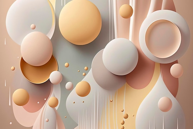 Ilustracion IA générative Cercles de fluide liquide abstrait fond de couleur pastel avec espace de copie Conception de couleur pastel en forme de sphère 3D