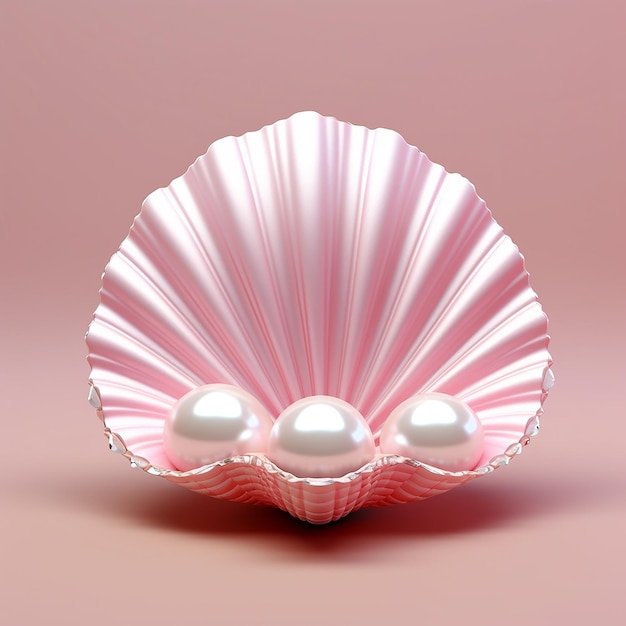 Photo image 3d d'une coquille de mer rose avec de belles perles à l'intérieur