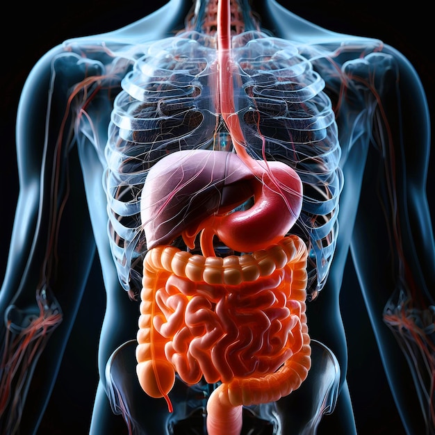 Photo image 3d du système digestif humain et de sa structure pour les médecins et les étudiants en médecine