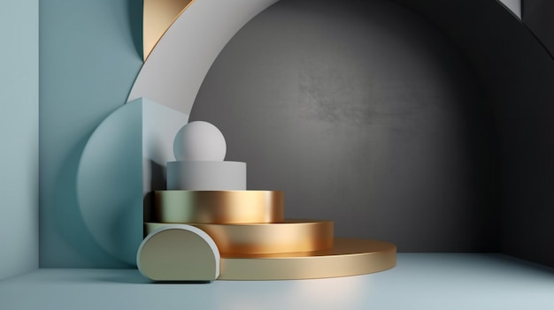 Une image 3d d'un ensemble de marches dorées et blanches.