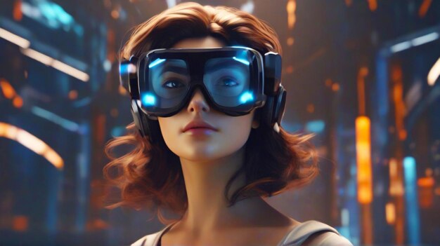 Image 3D d'une femme portant des lunettes de réalité virtuelle augmentée dans le métavers.