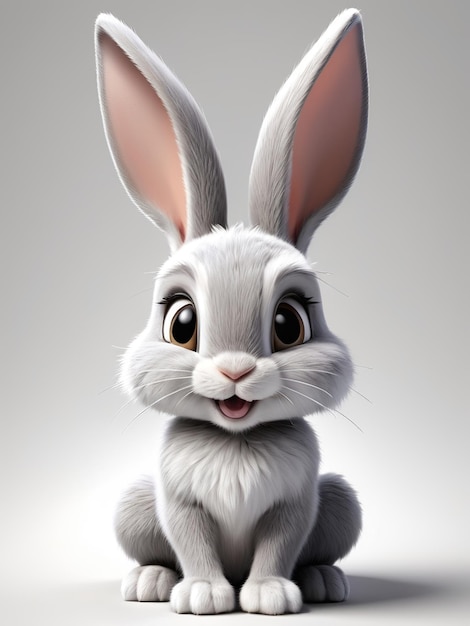 Image 3D d'un mignon lapin gris avec une expression heureuse