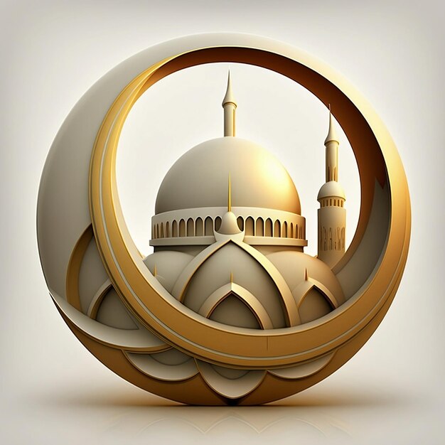 Une image 3D d'une mosquée à l'intérieur d'un anneau.