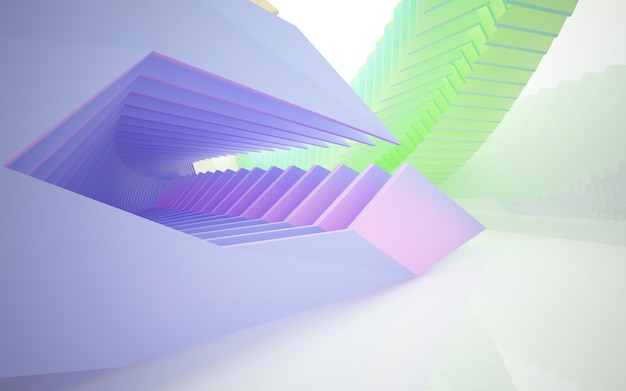 Une image 3D d'un mur avec un jeu de couleurs vert et violet.