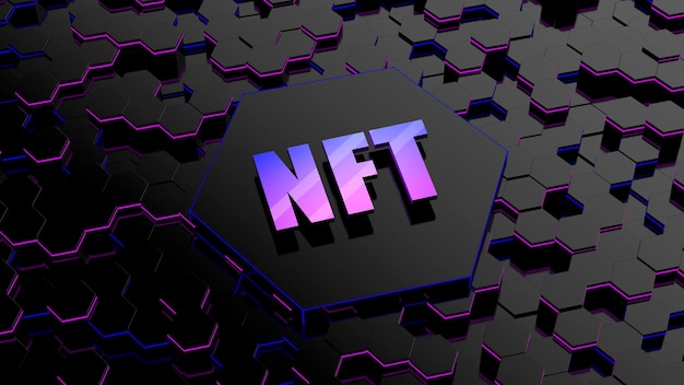 Image 3d NFT Blockchain Jeton non fongible idée Puce informatique NFT sur fond numérique