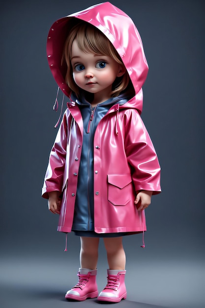 Photo image 3d d'une petite fille mignonne portant un imperméable avec une cape