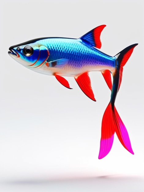 Image 3D d'un poisson Tetra néon sur fond blanc