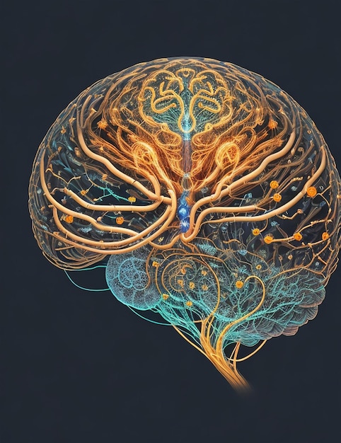 Image abstraite d'un cerveau Illuminé par la lumière des connexions neuronales schématiques dans des modèles de processus mental