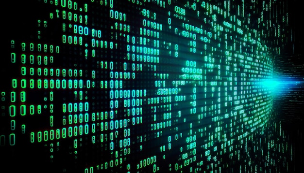 Une image abstraite de code binaire sur fond noir IA générative