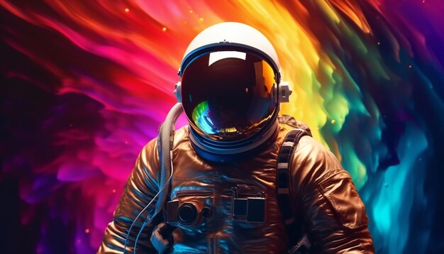 Image abstraite d'un cosmonaute dans les couleurs de l'arc-en-ciel