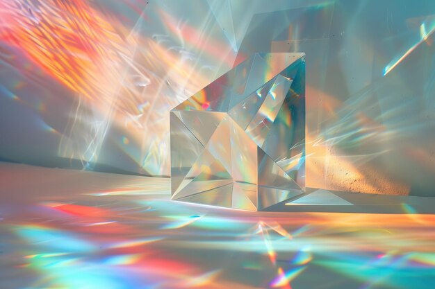 Photo une image abstraite d'un cube de cristal au milieu d'une pièce