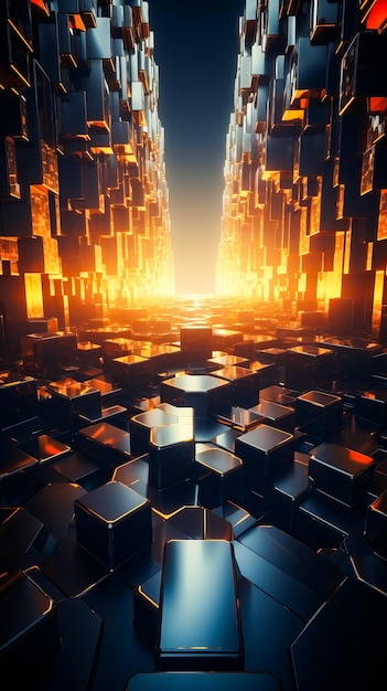 Image abstraite de cubes au milieu de la pièce IA générative