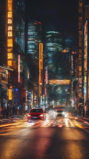 Image abstraite du mouvement flou des voitures sur la route de la ville la nuit