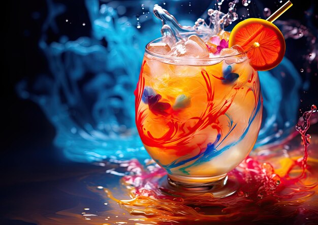 Photo une image abstraite d'inspiration expressionniste d'un cocktail highland fizz avec des tourbillons vibrants de primaire