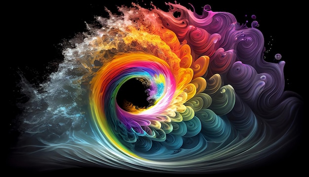 Une image abstraite d'une vague arc-en-ciel émanant du centre de l'image Illustration AI générative