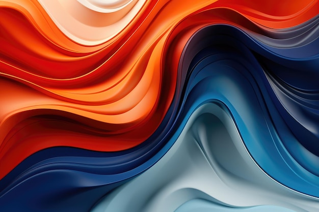 Une image accrocheuse présentant une multitude de couleurs vives et de formes ondulées dynamiques créant un arrière-plan captivant. Rendre des nuances intenses d'orange et de bleu se mélangeant sous une forme abstraite générée par l'IA.