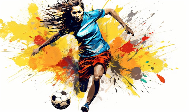 Image d'action de football abstraite d'une joueuse de football d'illustration peinte colorée