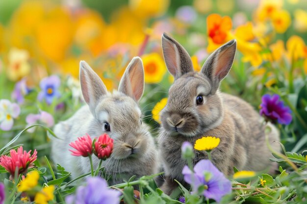 Une image adorable d'une paire de lapins floppyeared générative ai