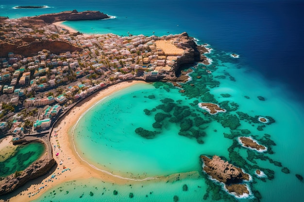 Image aérienne de Gran Canaria Espagne montrant la plage et la station balnéaire d'Anfi