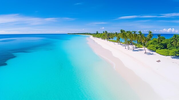 Une image aérienne minimaliste calme montrant une plage tropicale vierge