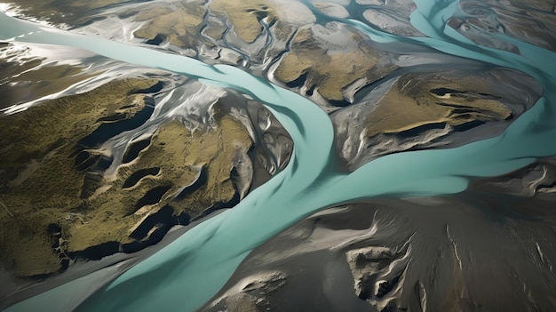 Image aérienne d'un ruisseau islandais générée par l'IA