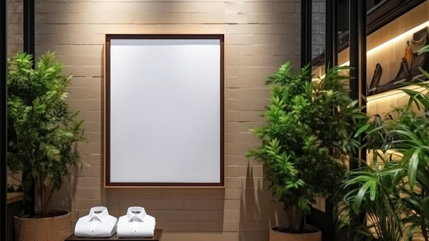 Photo image d'affiche avec devant vide élastique sur un modèle de maquette dans un mur de brique dans un magasin de vêtements modernes de luxe