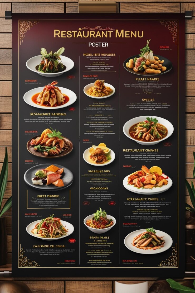 Photo image d'affiche de la liste des menus des restaurants avec diverses couleurs et modèles
