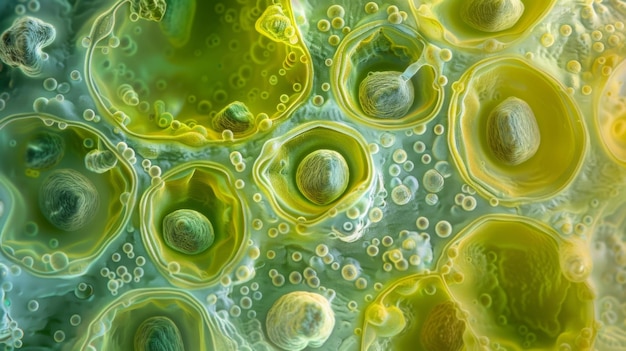 Une image agrandie d'une cellule de garde avec sa forme distincte de rein et ses chloroplastes visibles