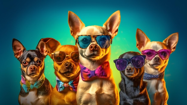 Image Ai générative de chihuahuas portant un soleil coloré Ai générative