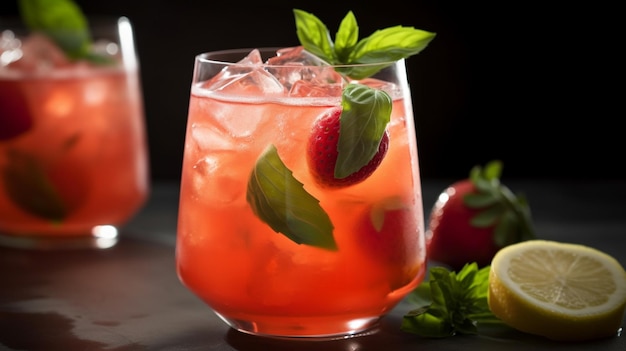 Image AI générative de limonade aux fraises et au basilic