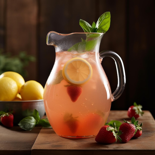 Image AI générative de limonade aux fraises et au basilic