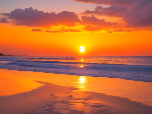 Photo image ai générative d'une plage au coucher du soleil