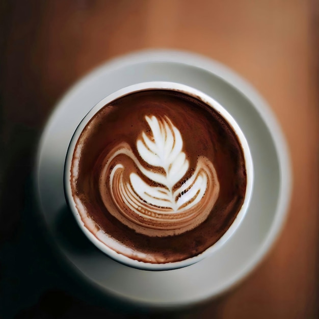 Image AI générative tasse de café latte art avec un design de feuille