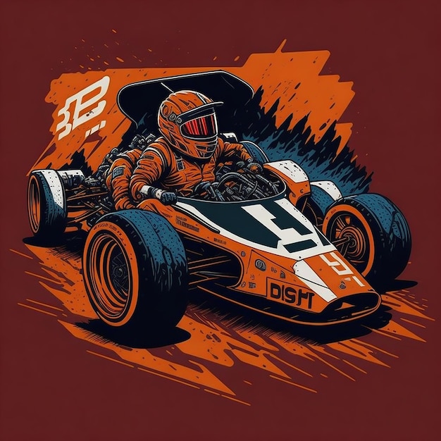 Image Ai de voiture de course de style dessin animé pour la conception de t-shirts