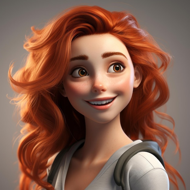 une image animée d'une fille aux longs cheveux roux
