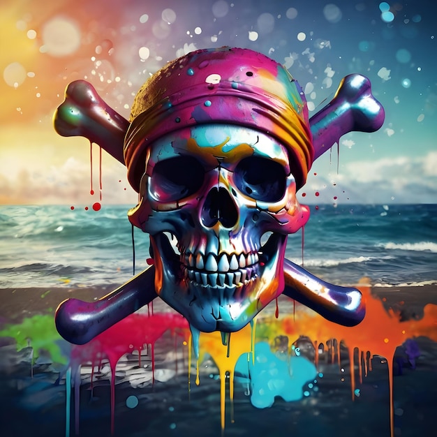 Une image d'aquarelle d'IA d'une illustration de graffiti d'un pirate