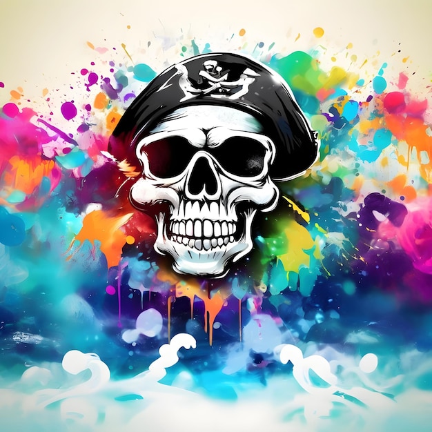 Une image d'aquarelle d'IA d'une illustration de graffiti d'un pirate