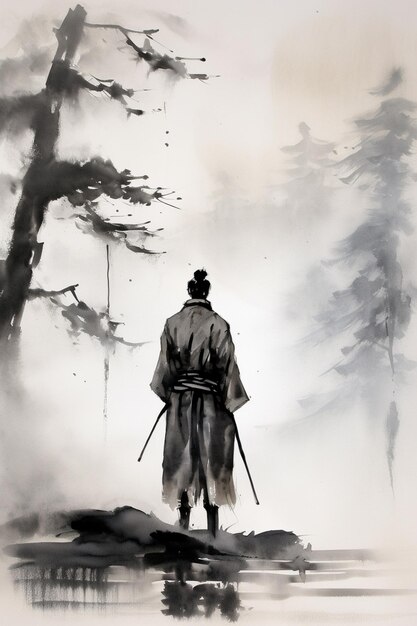 Image d'Arafed d'un homme en kimono marchant sur une roche générative ai