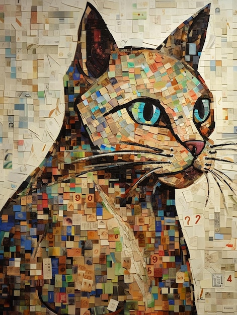 image arafée d'un chat composé de nombreux carreaux de couleurs différentes IA générative