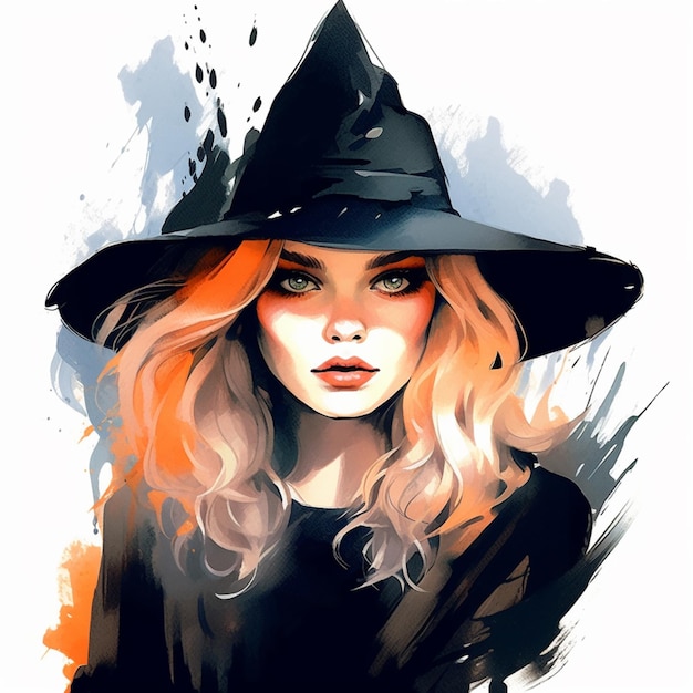 Image arafée d'une femme avec un chapeau noir et des cheveux orange ai générative