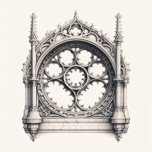 image arafée d'une fenêtre gothique avec une horloge dessus
