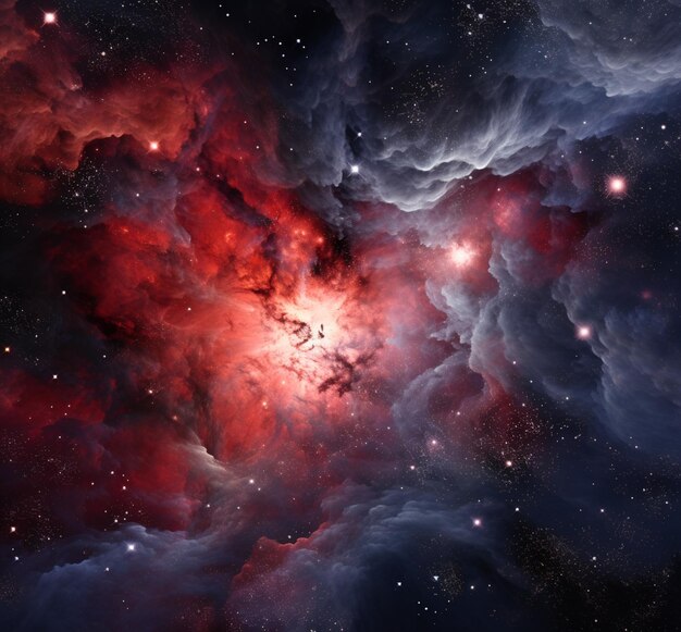 image arafée d'une nébuleuse rouge et bleue avec des étoiles génératives ai