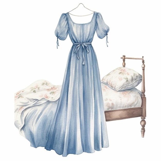 Photo image arafée d'une robe bleue et d'un oreiller sur un lit ai générative