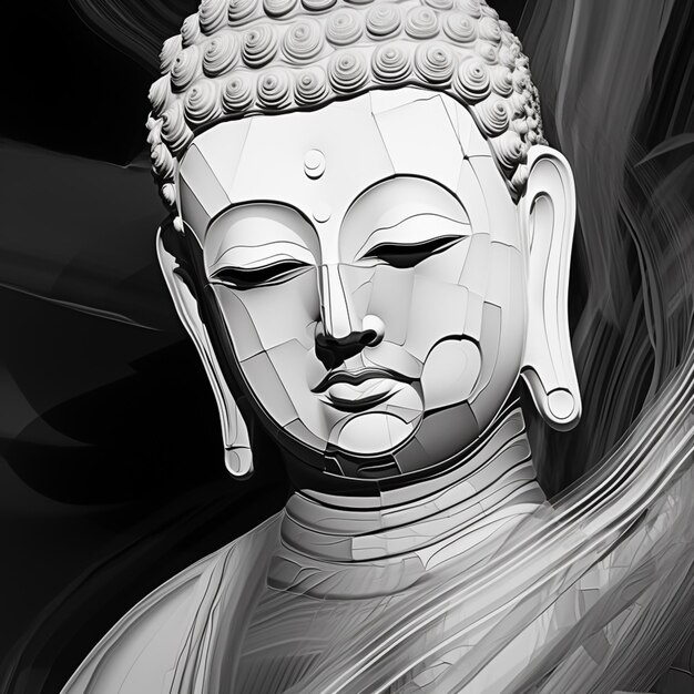 Photo image arafée d'une statue de bouddha avec un fond noir ai générative
