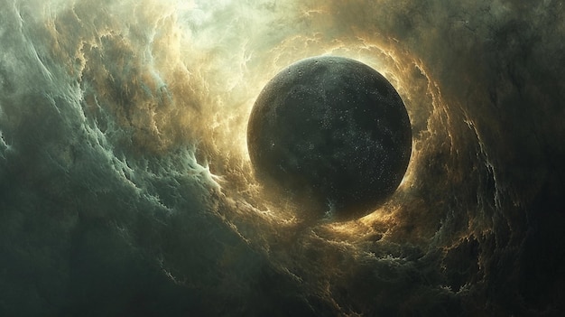 image arafée d'un trou noir dans le ciel avec une boule noire générative ai