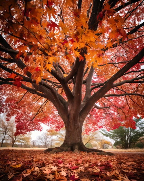 une image d'un arbre d'automne avec des feuilles rouges