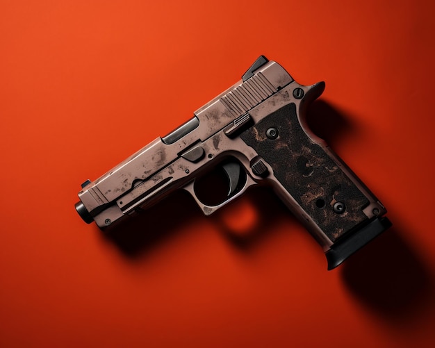 une image d'une arme à feu sur un fond rouge